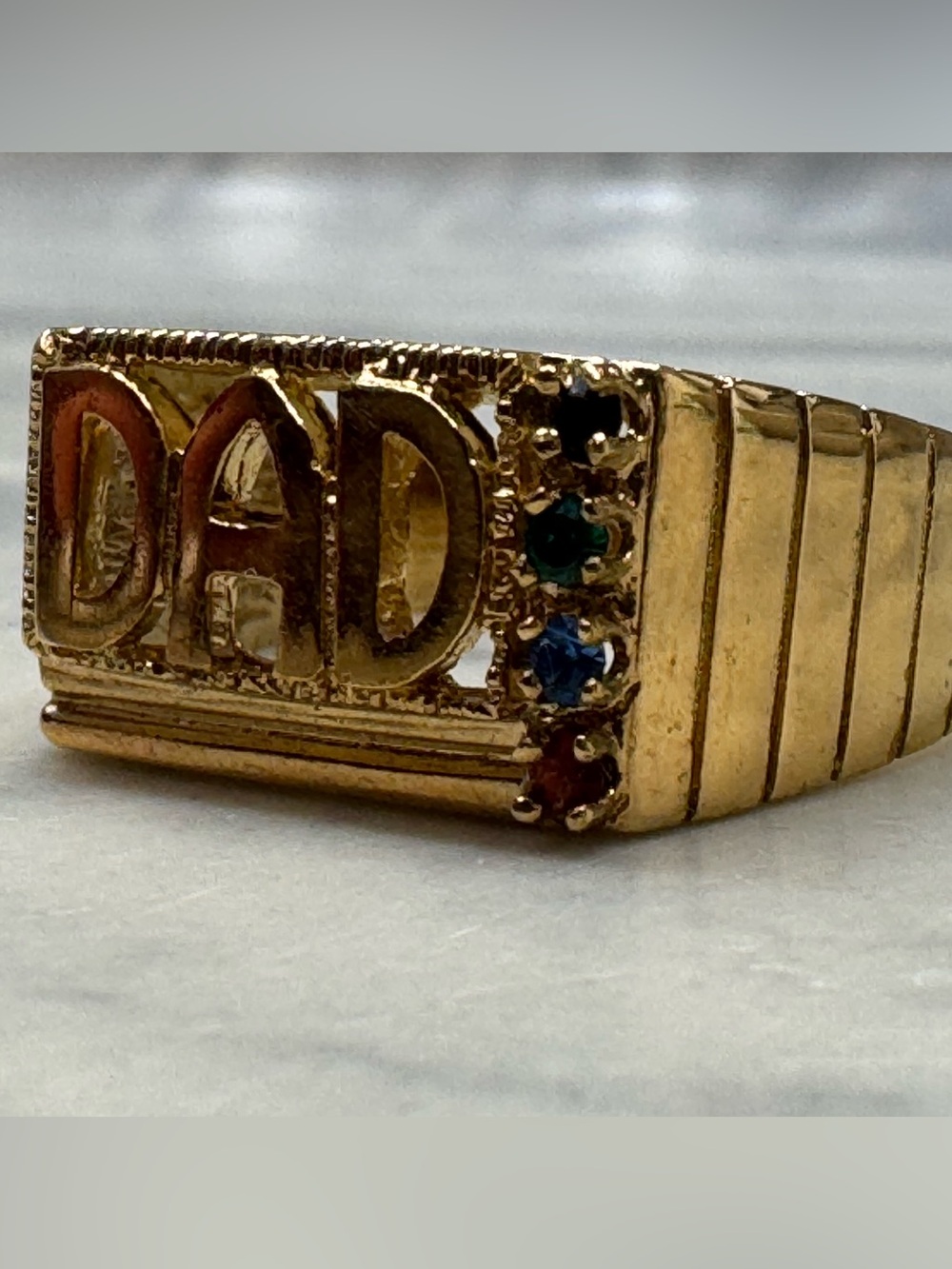 Vintage DAD Statement Ring Colorful Stone Accent Brass Sample Ring Size 9.5 - Picture 10 of 16